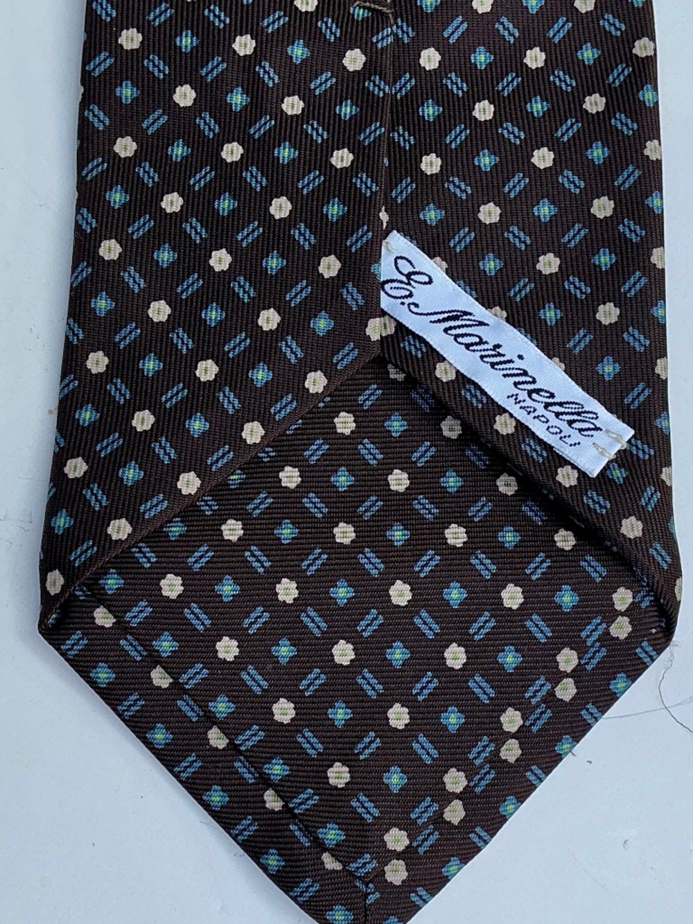 E Marinella Napoli brown, blue & beige motifs  Silk Tie.handmade in Italy 🇮🇹